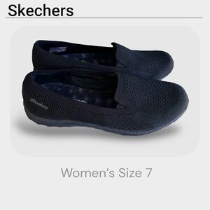 Skechers Women’s Size 7 Reggae 49679 Black Slip On Shoes Comfy Sneakers